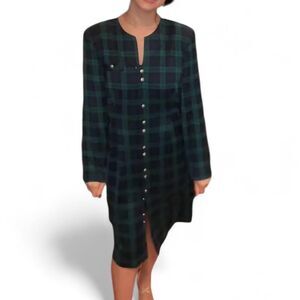 Vintage Old Money Preppy Green Plaid Midi Dress - Perfect for Christmas